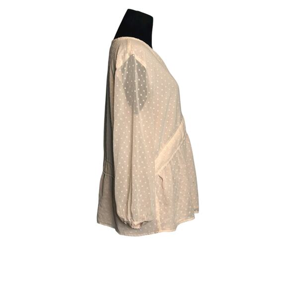 Loft light pink long sleeves swiss dot babydoll blouse size Medium - Picture 8 of 11